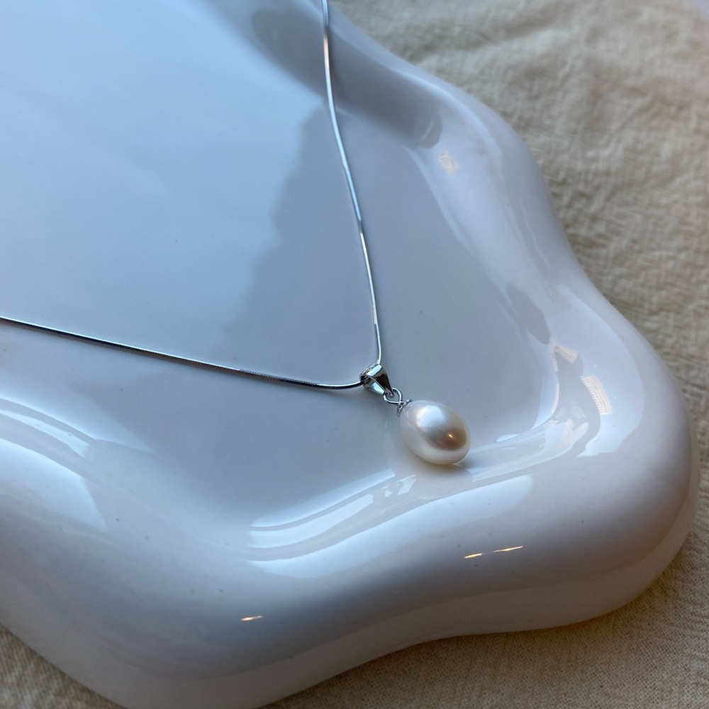 Freshwater Pearl Sterling Silver Necklace, Cultured Pearl Necklace, Wedding